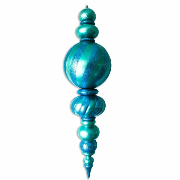 Queens Of Christmas 60 in. Jumbo Finial Ornament with Glittered Stripes, Aqua ORN-OVS-FIN-60-AQ
